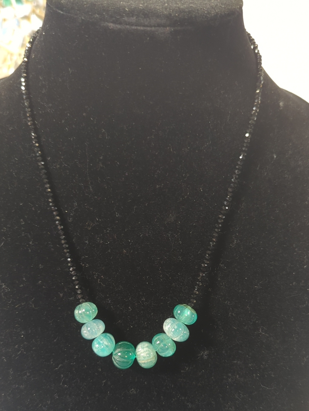 Natural Emerald and Black Spinel Necklace